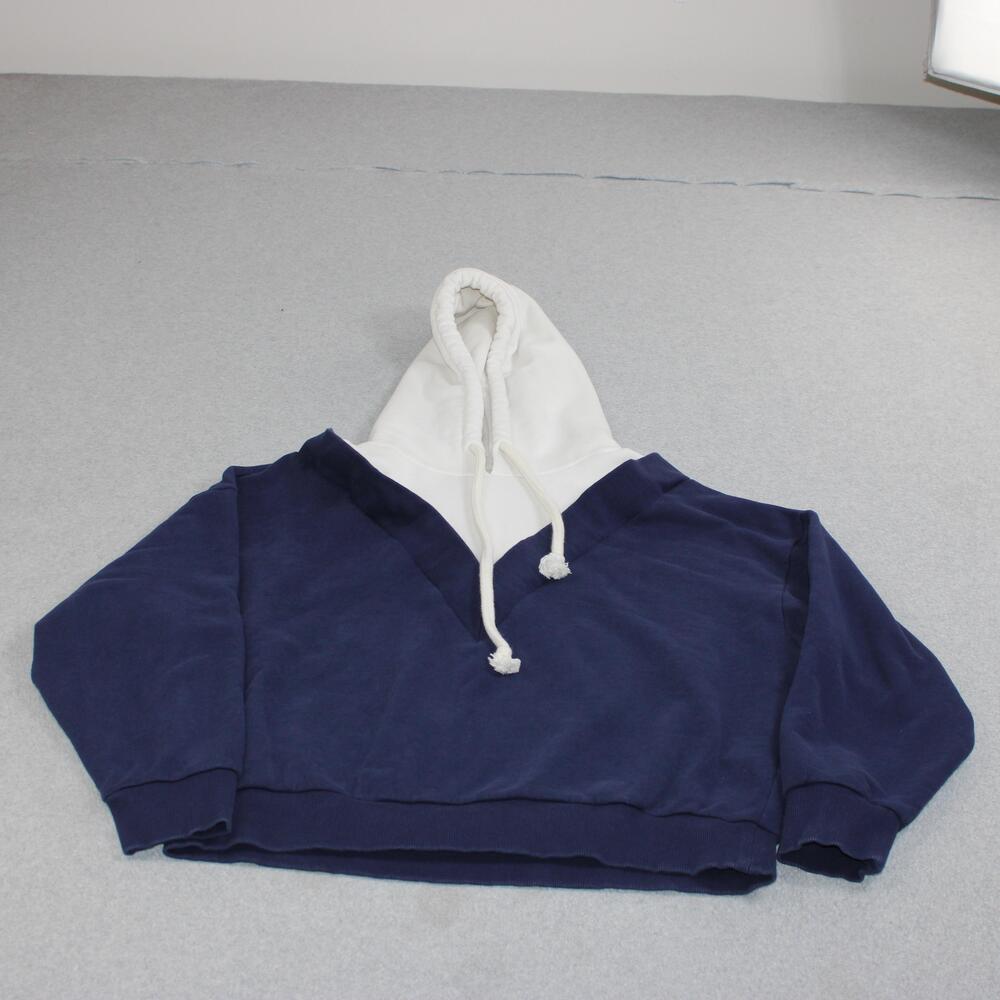 Levi's Made & Crafted Hoodie Women Large Blue V Neck Crop Fleece Colorblock